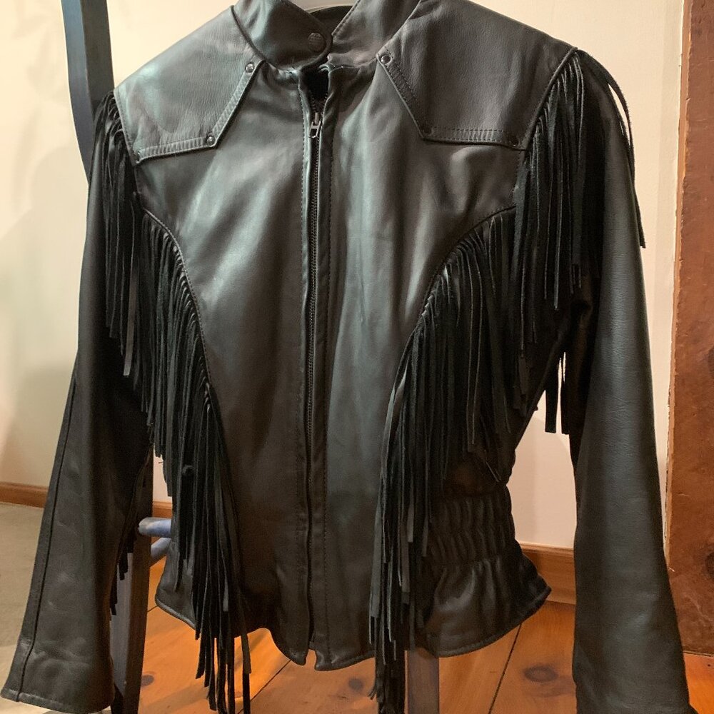 Fashions by Rose, Leather fringe motorcycle jacket, size small